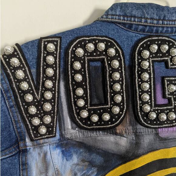 Tatman Handmade Hand-Painted Vogue Denim Jacket, Size M/L - Picture 2 of 9